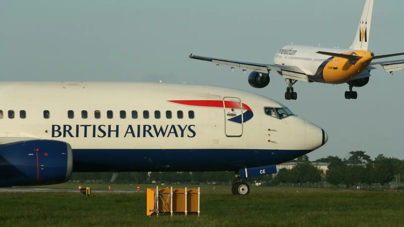 A British Airways plane landing at Heathrow